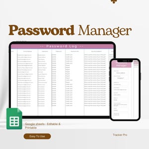Account Password Tracker Spreadsheet for Google Sheets Password List Organizer Login Information Tracker Secure Account Log Template