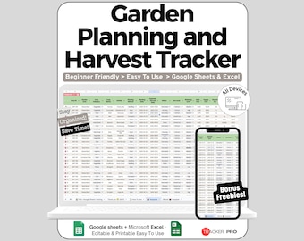 Garden Planner Spreadsheet Google Sheets Template, Vegetable Planting Calendar & Harvest Tracker, Crop Schedule and Yield Log for Gardeners