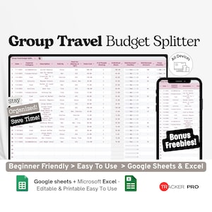 Group Travel Budget Splitter Google Excel, Trip Expense Sharing Sheet, Group Travel Cost Tracker, Vacation Budget Log Google Sheets