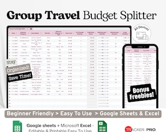 Gruppenreisebudget-Aufteilung in Google Excel, Kostenaufstellung für Reisen, Kostenverfolgung für Gruppenreisen, Urlaubsbudget-Protokoll in Google Tabellen