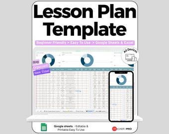 Lesson Plan Template Google Sheets, Teacher Weekly Planner Spreadsheet, Class Schedule Curriculum Organizer & Unit Planner for Educators