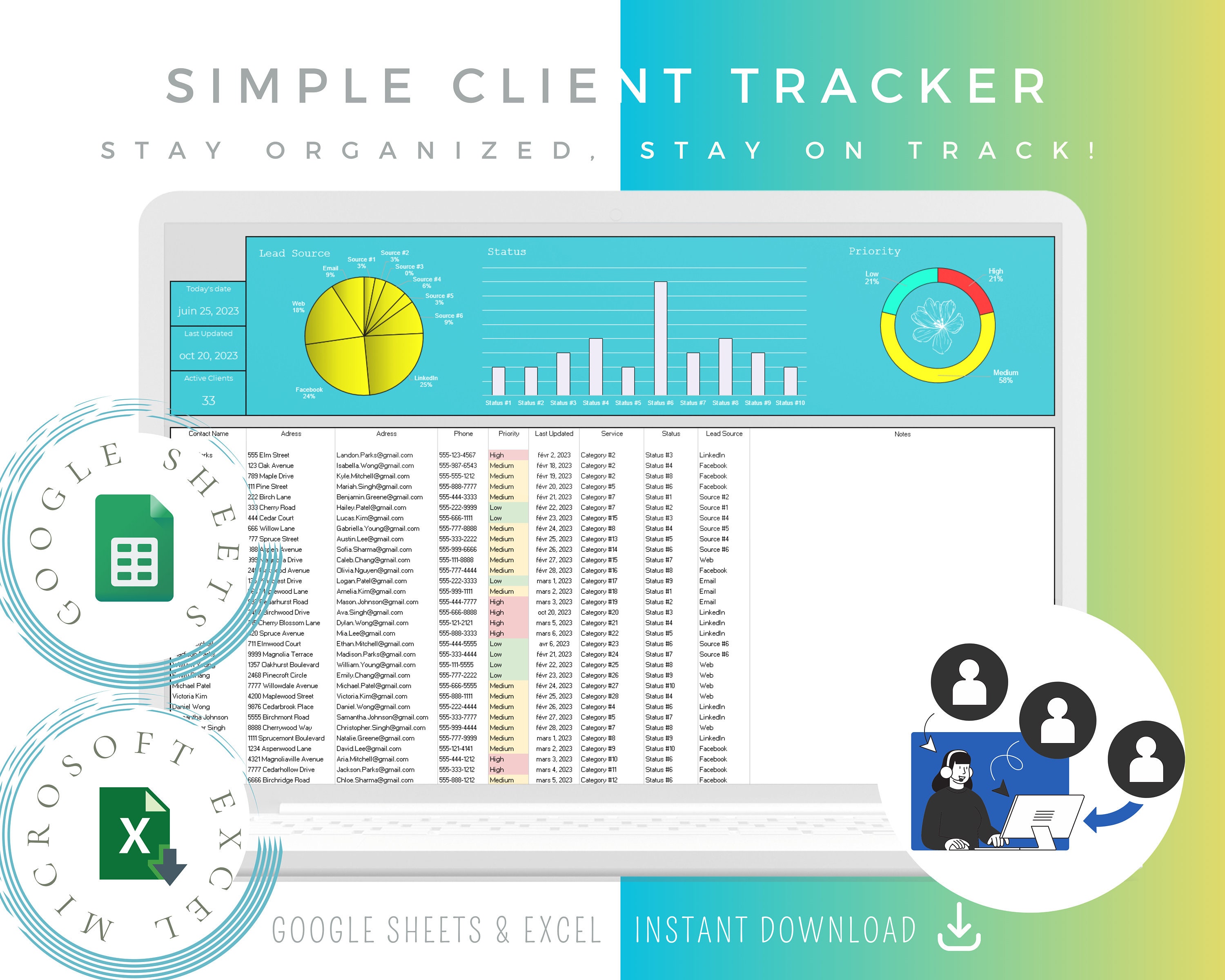 Client Tracker Small Business Template, Client Tracking Sheet, Client Tracker Excel, Client