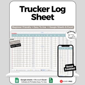 Trucker Log Sheet, Truck Driver Log Book, Trucking Trip Sheet Google Sheet, Trucker Mileage Tracker Excel Spreadsheet