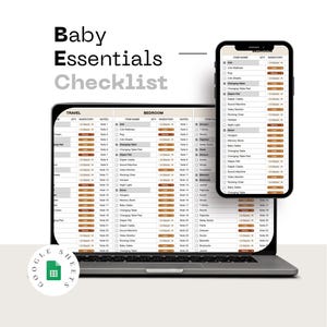 Checkliste für Babyartikel (Google Sheets), Baby-Wunschliste, Must-haves für Neugeborene, Planer für frischgebackene Mütter, Planung der Babyparty (bearbeitbar)