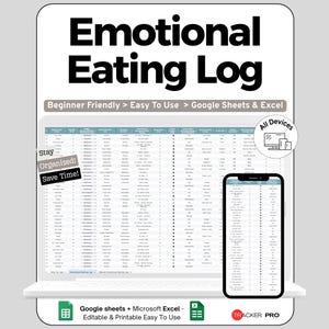 感情的な食事と食欲の記録（Googleスプレッドシート）、食欲、感情的な引き金、気分、習慣、ストレス、栄養、ウェルネスプランナーを追跡