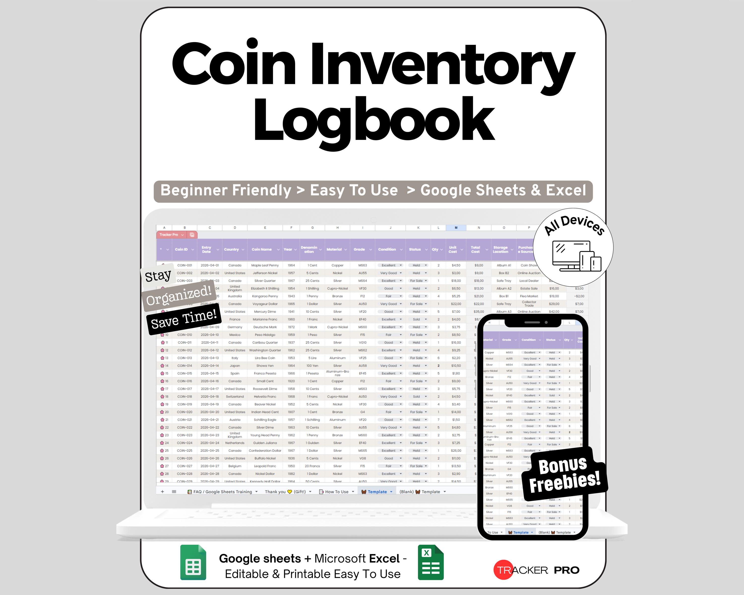 Collection Log Examples Coin Inventory Logbook, Coin Collection Tracker, Coin Collector, Coin ...