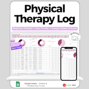 Physical Therapy Log Google Sheets, Exercise Session & Rehab Progress Tracker, PT Appointment Journal Spreadsheet for Recovery, Sheet