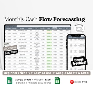 Monthly Cash Flow Forecasting Sheet Google Excel, Income Expense Budget Tracker, Financial Planning Template, Cash Flow Google Sheets Log