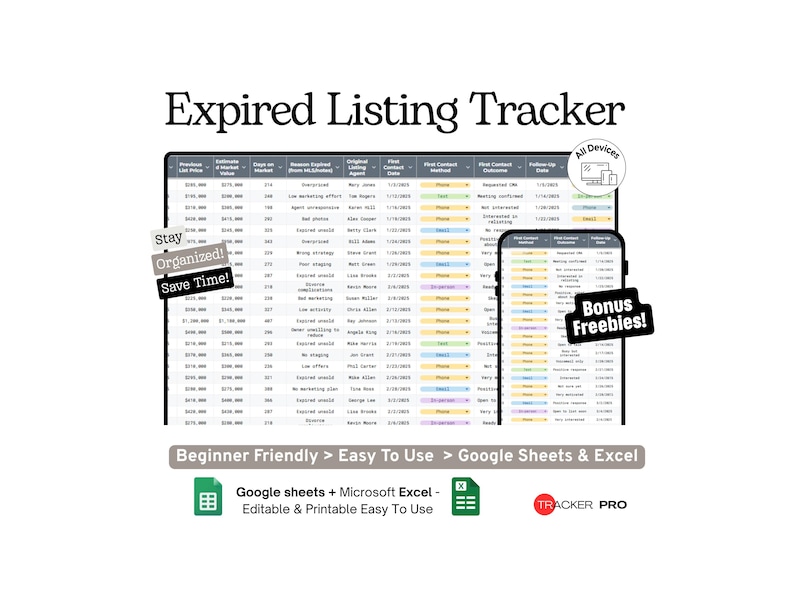 Expired List Layout Expired Listing Tracker Google Sheets Template (real Estate Expired ...