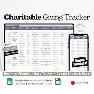 Charitable Giving Tracker Google Excel, Donation Receipt Log, Nonprofit Contribution Record, Giving Budget Sheet, Google Sheets Template