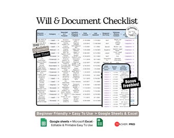 Checkliste für Testamente und Dokumente zum Lebensende, Google-Tabellen-Vorlage (Nachlassplanung, Rechtsdokumente und Organizer für letzte Wünsche)