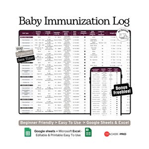 Google Sheets-Vorlage zur Erfassung von Impfungen und Gesundheitsdaten für Babys | Impfplan, Impfungen und Gesundheitsprotokoll für Babys (Microsoft Excel)