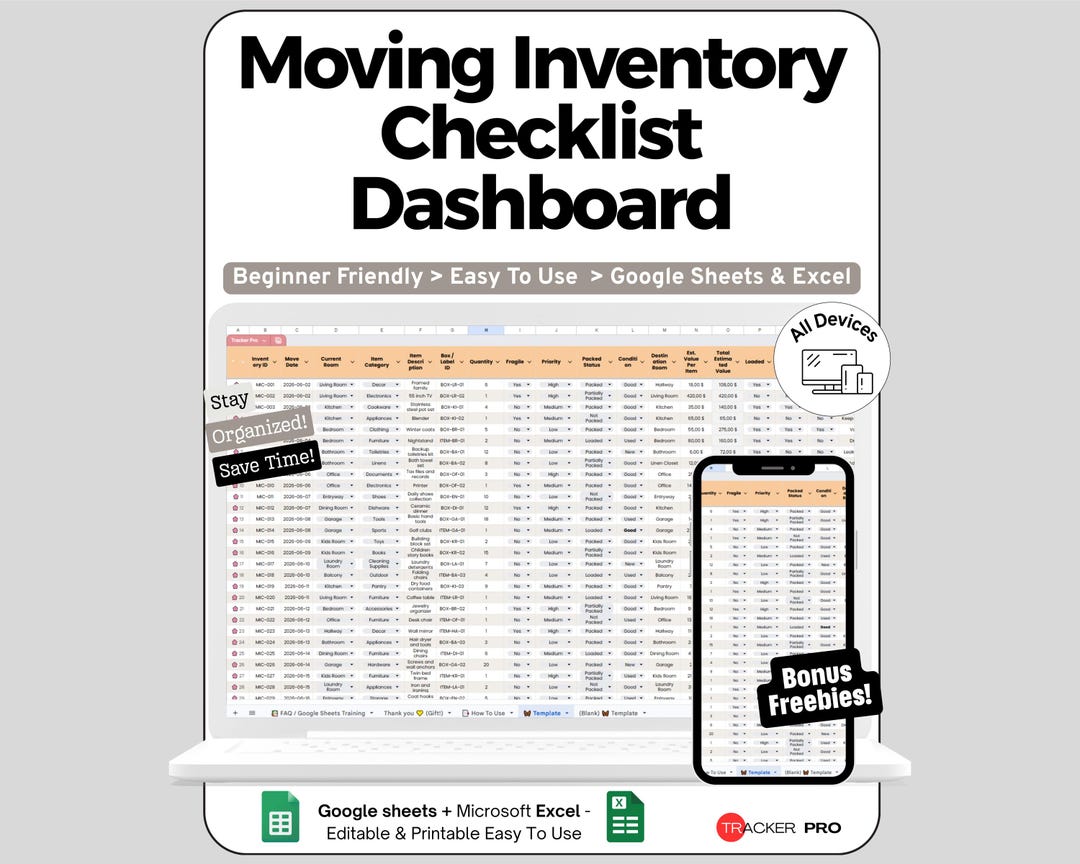 Moving Inventory Spreadsheet for Google Sheets and Excel Packing List ...