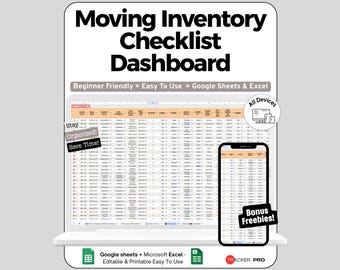 Moving Inventory Spreadsheet for Google Sheets and Excel Packing List and Box Tracking Dashboard