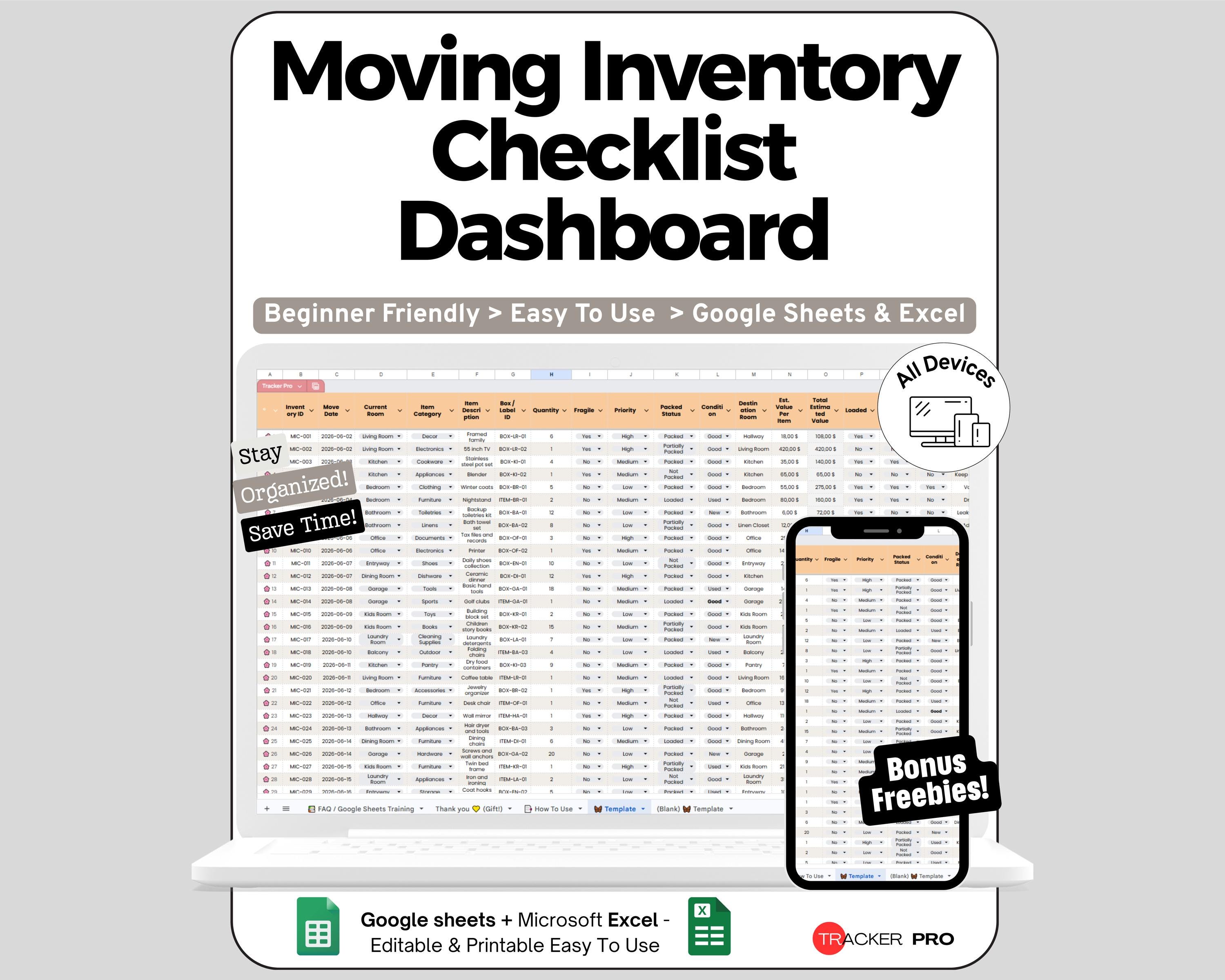 Moving Inventory Spreadsheet for Google Sheets and Excel Packing List ...