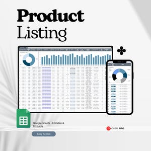 Paquete de plantillas para listado de productos, plantilla de hoja de cálculo editable para descripción de productos, planificador de negocios, organización de tiendas, plantillas de logotipos para tiendas