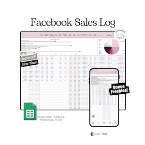 Facebook Marketplace Verkooplogboek Google Spreadsheets | Volg vermeldingen, bestellingen, verkopen, winsten, klanten, Marketplace Verkoper Business Planner