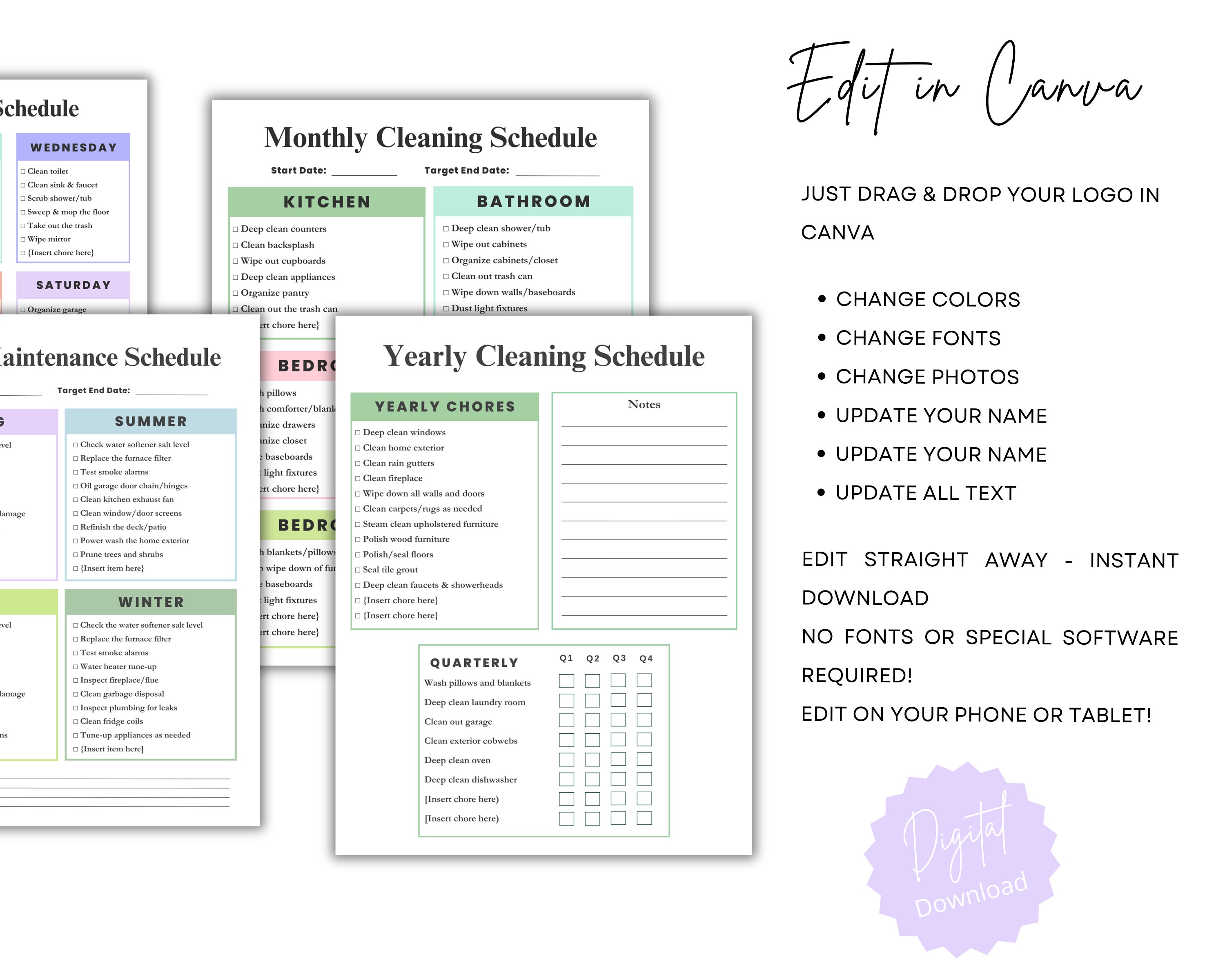 Ultimate Cleaning Schedule Bundle Editable,cleaning Planner Bundle ...