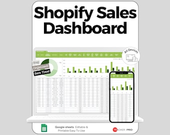 Shopify Sales Dashboard Google Sheets | Track Multi Channel Orders, Shopify Revenue, Sales Performance, Customer Data, Traffic, Profit Analytics