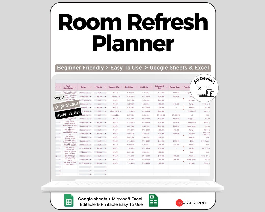 Room Makeover Planner Spreadsheet, Interior Design Budget Renovation ...