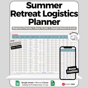 Kalkylblad för retreatplanerare för Google Sheets och Excel, instrumentpanel för evenemangsbudget och gästkoordinering