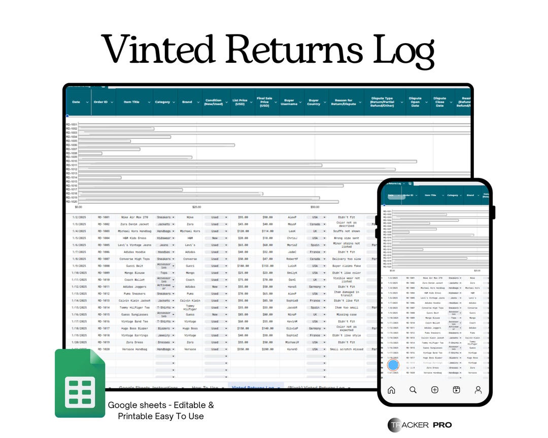 Vinted Tracking Vinted Returns and Dispute Tracker Google Sheets | Track Returns ...