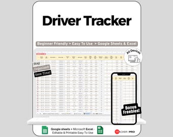 Driver Tracker, Side Hustle Planner Google Sheet, Gig Driver Log, Food Delivery Driver, Mileage Tracker, Driving Log, Gig Work Rideshare