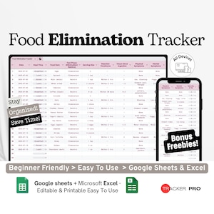Ernährungsprotokoll (Google Excel), Allergie-Tagebuch, Tabelle für Nahrungsmittelreaktionen, Vorlage für ein Gesundheitstagebuch (Google Tabellen)