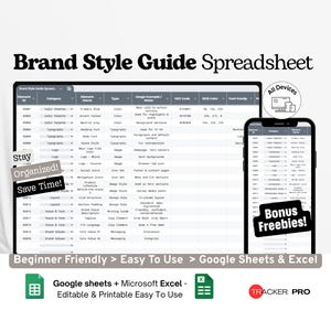 Brand Style Guide Template Google Excel, Visual Identity Branding Toolkit, Business Branding Style Sheet, Editable Google Sheets Planner