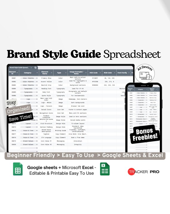 Brand Style Guide Template Google Excel, Visual Identity Branding Toolkit, Business Branding Style Sheet, Editable Google Sheets Planner
