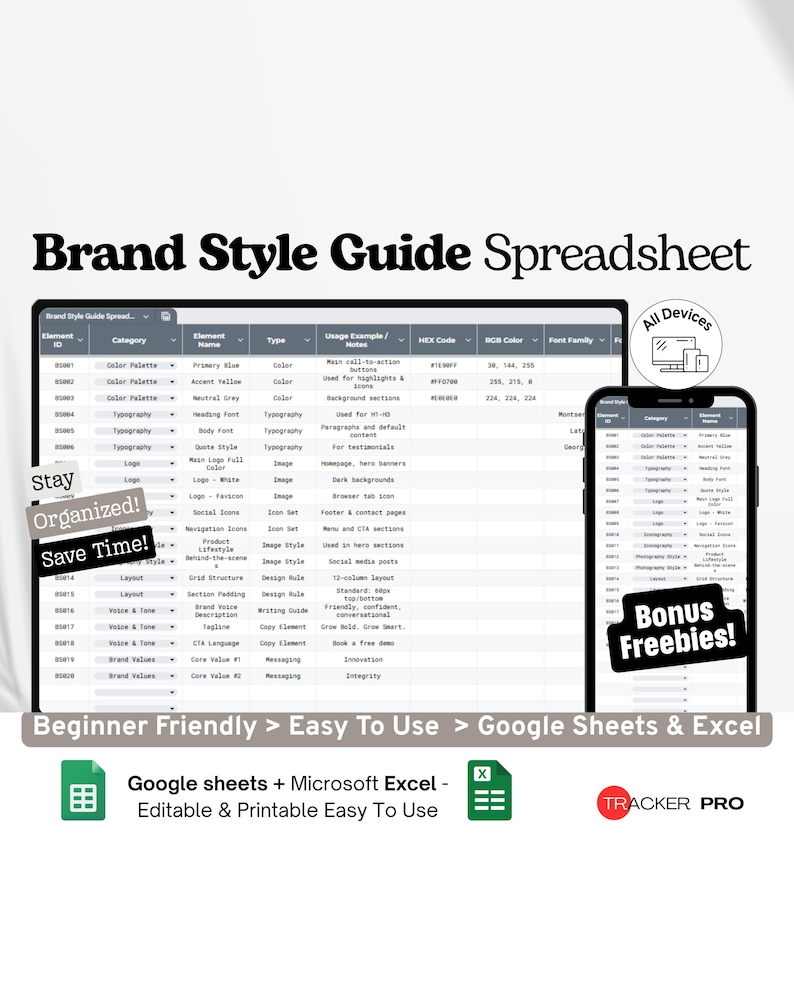 Brand Style Guide Template Google Excel, Visual Identity Branding Toolkit, Business Branding Style Sheet, Editable Google Sheets Planner image 1