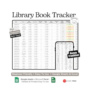 Library Books and Overdue Fees Tracker Google Sheets Template Borrowed Books, Return Dates and Late Fee Log Spreadsheet Microsoft Excel
