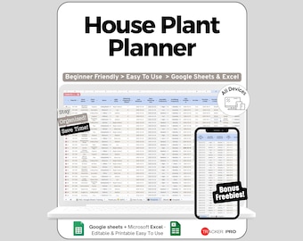 House Plant Planner, Indoor Plants Excel Spreadsheet, Houseplants Care Tracker Google Sheets