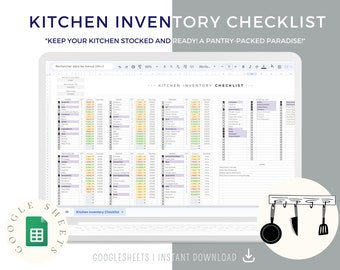 Kitchen Inventory Template, Pantry Inventory Spreadsheet List, Freezer Kitchen Supplies, Spice Refrigerator Food Checklist Excel Planner