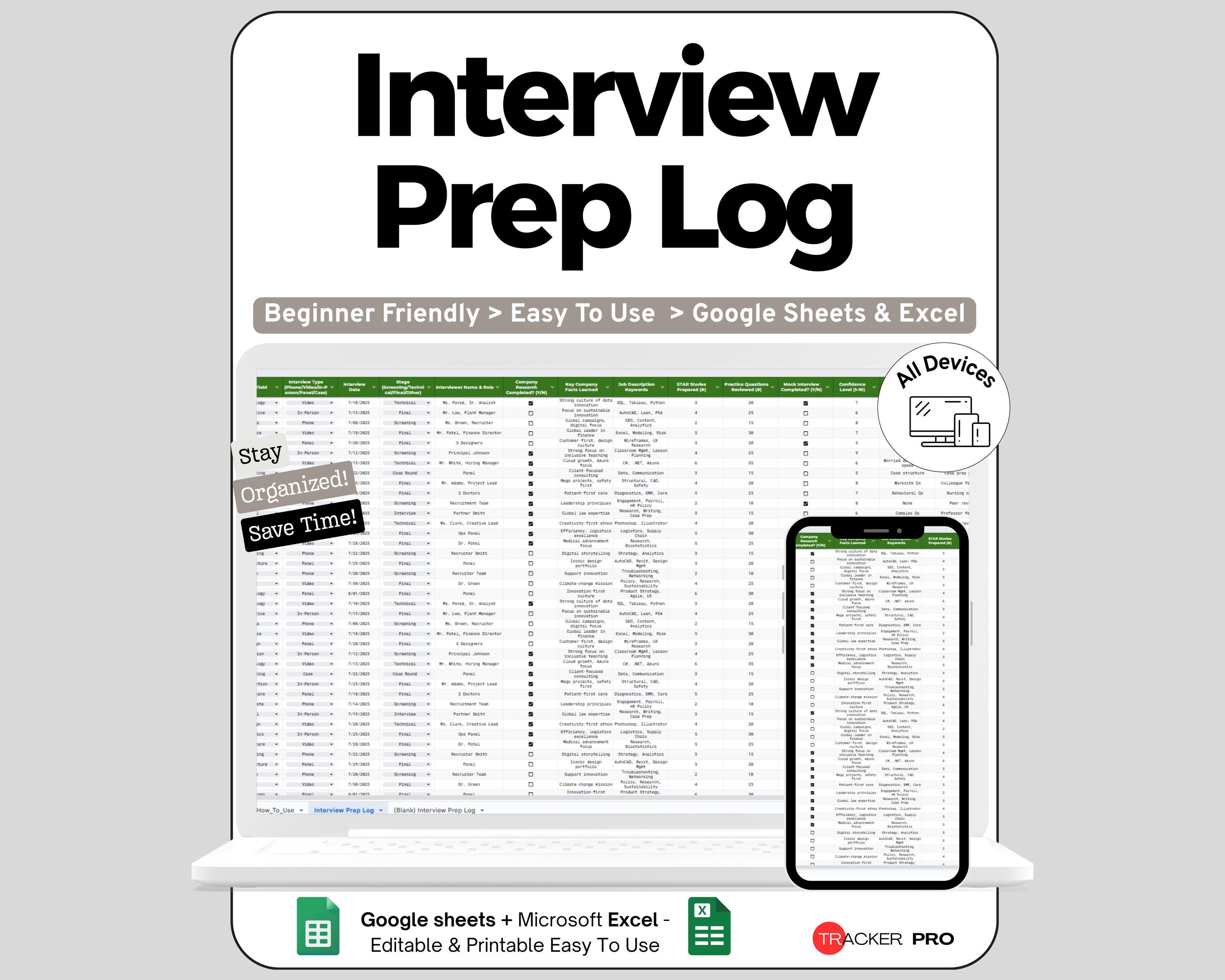 Interview Preparation Log Google Sheets, Track Interview Questions ...