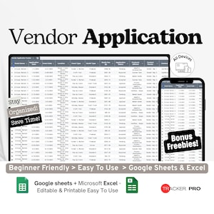 Vendor Application Tracker Google Excel, Craft Fair Organizer, Market Vendor List Log, Small Business Event Planning Sheet Google Sheets