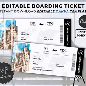 Bearbeitbare Bordkartenvorlage, Canva-Bordkarte, anpassbare Flugtickets, sofortiger Download, Geschenkkarte für Flugtickets