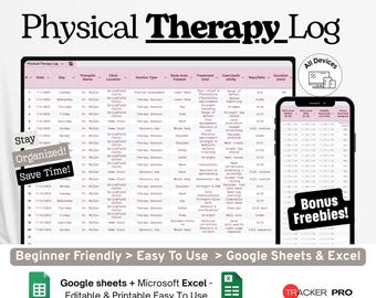 Physical Therapy Log Google Excel, Exercise Session Tracker, Rehab Progress Sheet, PT Appointments Journal, Health Recovery Google Sheets