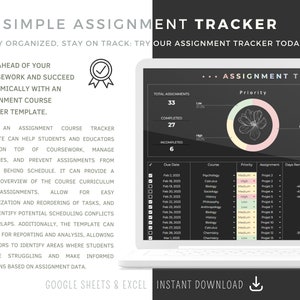 School Planner Spreadsheet, Assignment Tracker Google Sheets and Excel ...