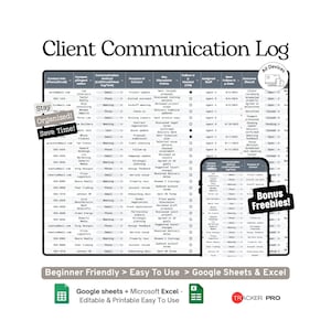 Client Communication Log Google Sheets Template (Client Calls, Emails, Meetings and Project Notes Tracking Spreadsheet)