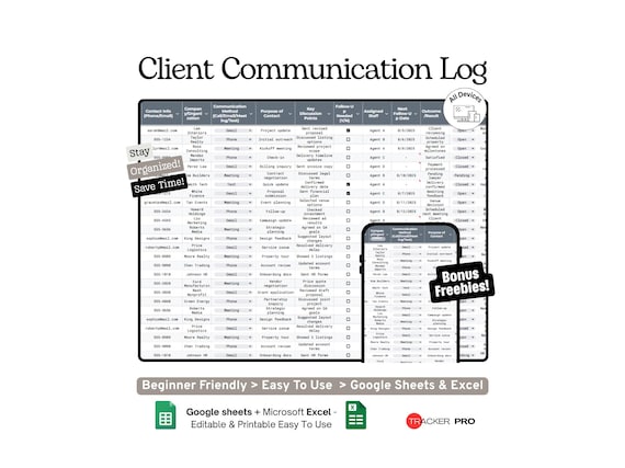 Client Communication Log Google Sheets Template (Client Calls, Emails, Meetings and Project Notes Tracking Spreadsheet)