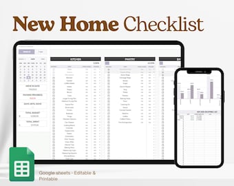 New House Checklist Template Excel Spreadsheet, Home Planner Google Sheets, Moving Planner, Furniture Inventory, Moving Guide, Digital List