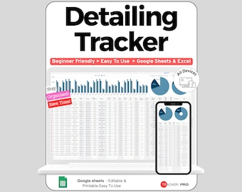 Mobile Detailing Business Tracker Google Sheets, Auto Detailing Client and Booking Log, Car Detailer Income & Supply Spreadsheet for Pros