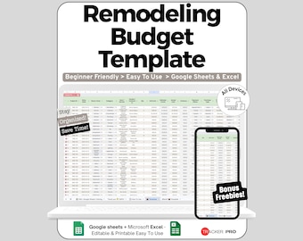 Remodeling Budget Spreadsheet Google Sheets Template, Renovation Cost Tracker with Contractor Quotes Materials & Change Orders, Overruns