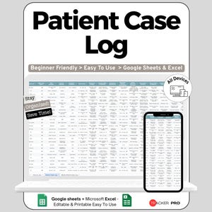 Patient Case Log for Students Google Sheets, Track Cases, Symptoms, Treatments, Outcomes, Notes, Medical Student, Nursing Education Excel