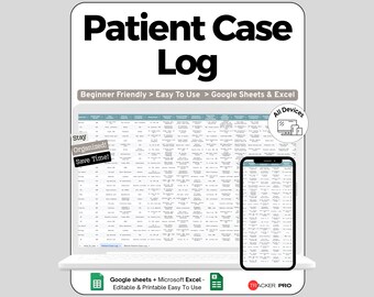 Patient Case Log for Students Google Sheets, Track Cases, Symptoms, Treatments, Outcomes, Notes, Medical Student, Nursing Education Excel