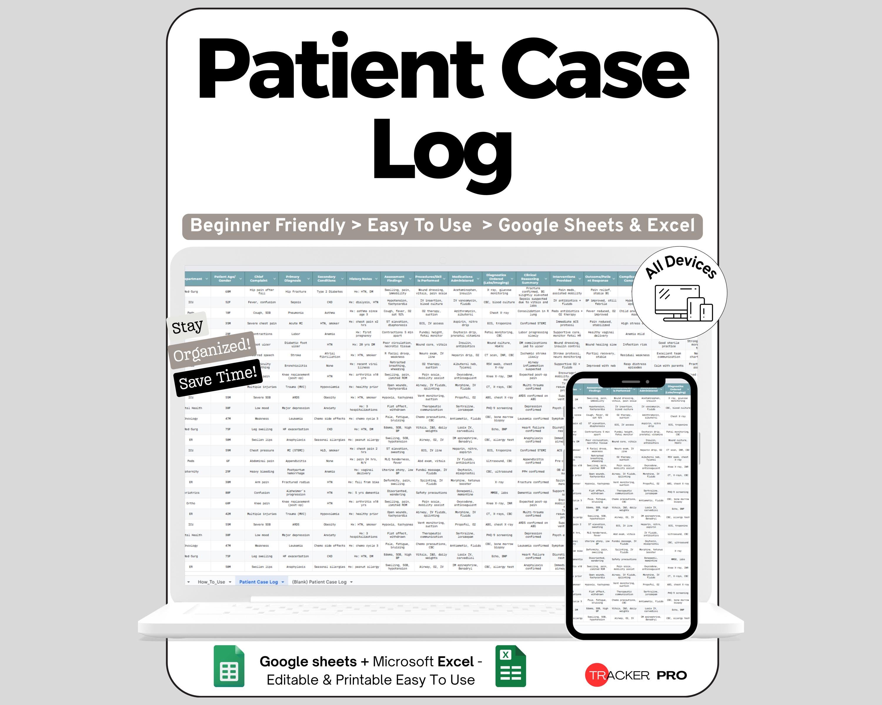Hospital Case Log Example Patient Case Log for Students Google Sheets, Track Cases, Symptoms ...
