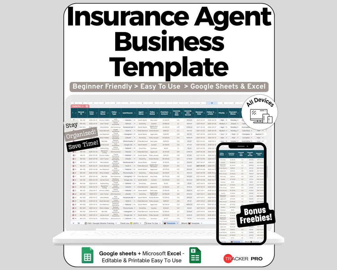 Insurance Agent Business Template Bundle Google Sheets, Life Insurance ...