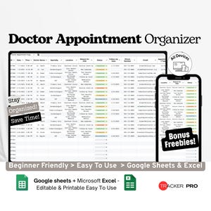 Doctor Appointment Organizer Google Sheets, Medical Visit Log, Health Tracker Template, Healthcare Scheduling Spreadsheet Google Sheets