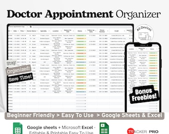 Doctor Appointment Organizer Google Sheets, Medical Visit Log, Health Tracker Template, Healthcare Scheduling Spreadsheet Google Sheets